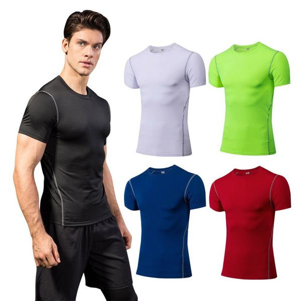 

quick-drying t-shirt sports shirt men's casual short sleeve breathable fitness clothes sports shirt bottoming round neck, Black;blue