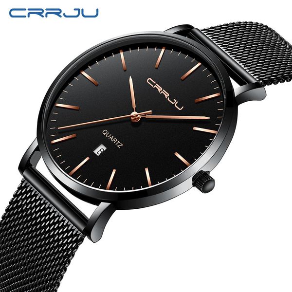 

relogio masculino crrju fashion mens watches luxury blue waterproof watches ultrathin casual quartz watch men sports clock, Slivery;brown