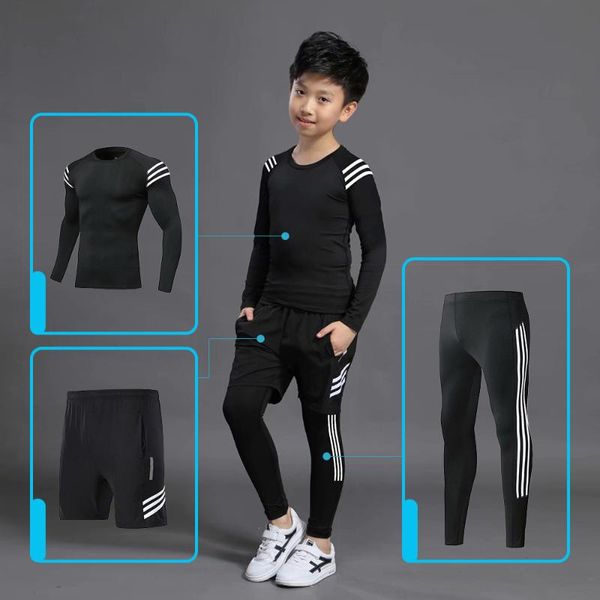 

kids sports running set 2019 sportswear men sport suit basketball jogging clothes tights gym training football training clothes, Black;blue