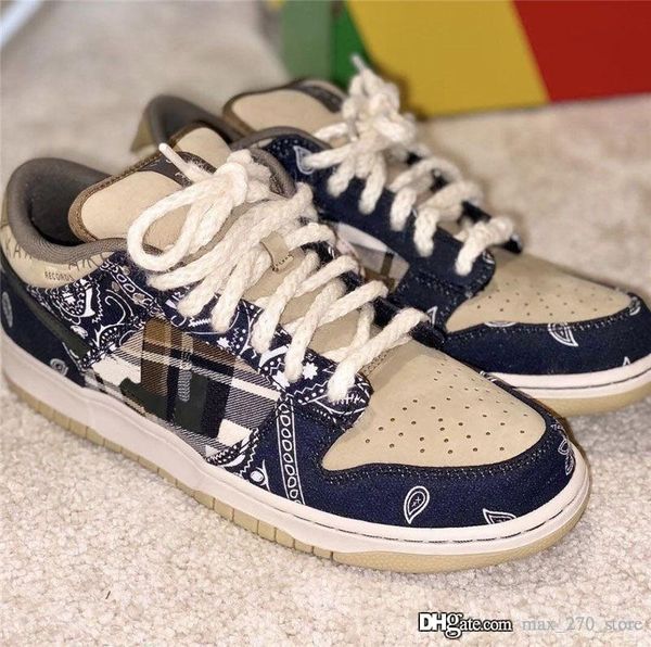 

2020 authentic travis scott nk x sb dunk low basketball shoes men women cactus jack parachute beige petra brown black sneakers sports