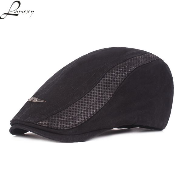 

lanxxy 2019 new spring summer hats for men cotton beret flat cap boina casquette gorras plaid patch caps men's hat, Blue;gray