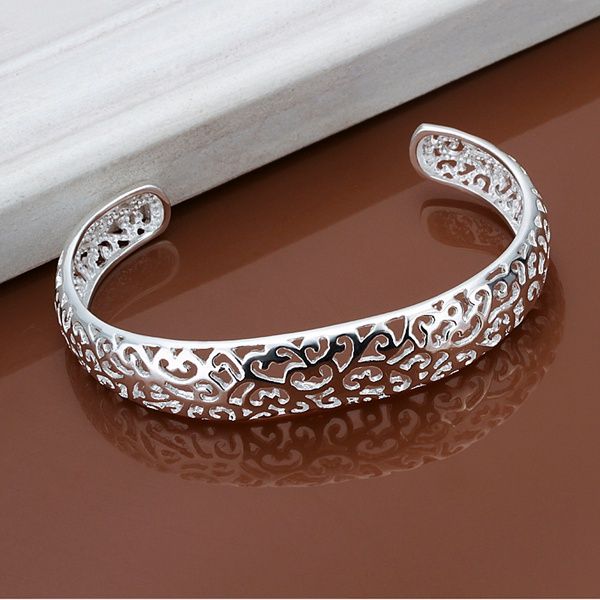 

silver color exquisite luxury gorgeous fashion open bangle bracelet hollow retro charm jewelry preferred birthday gift b144, Black