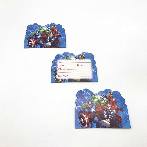 

10pcs cartoon theme disposable greeting card boys birthday party card thanksgiving day 14x11cm invitation supply