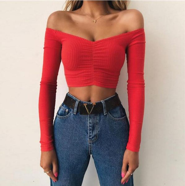 

women's t shirt long sleeve solid square-neck tees long t-shirt woman tshirt tee shirt femme camiseta mujer tshirt women, White