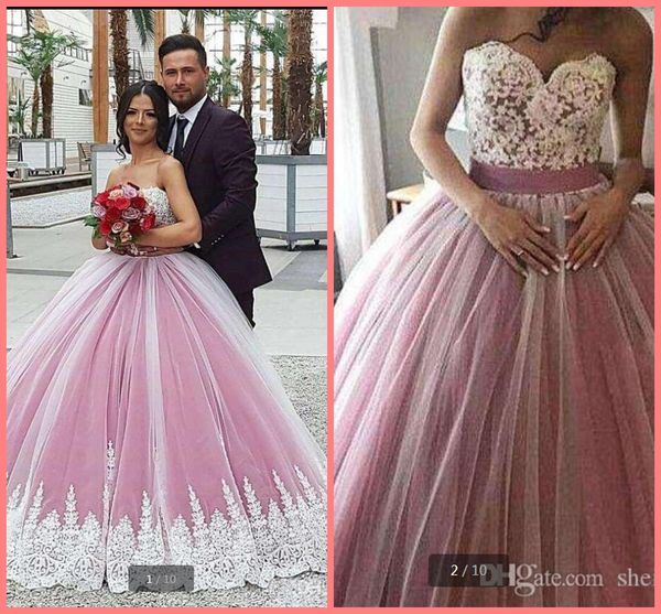 

2020 robe de soiree pink white ball gown prom dress strapless sweetheart neckline beaded appliques pleated elegant prom gowns party dresses, Black