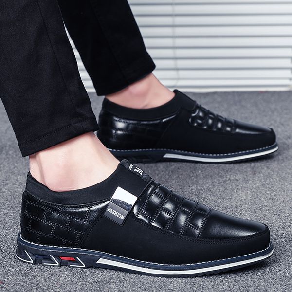

fashion leather men casual shoes soft moccasins men's flats fashion men loafers slip on breathable driving shoes, Black