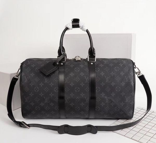 

2020 designer luxury handbag purse genuine leather black flower pattern travel luggage duffel bags