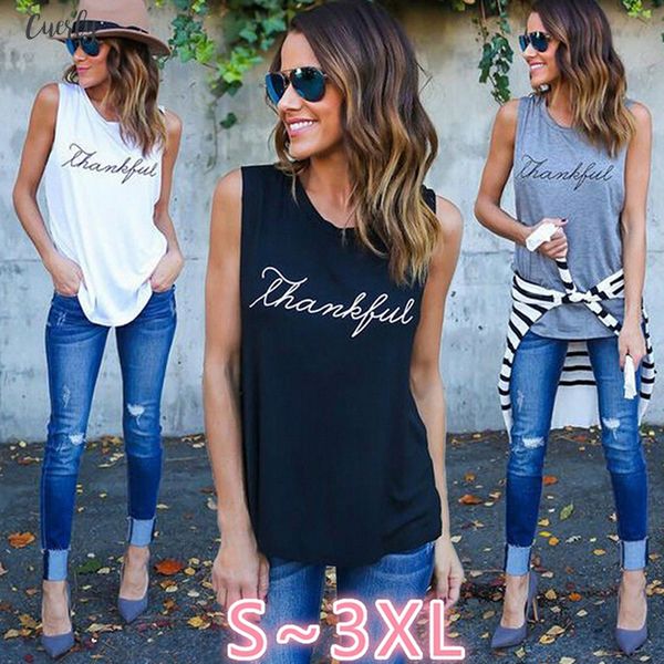 

plus size 3xl solid colors letter print sleeveless o neck tank fashion casual women tank loose ladies, White