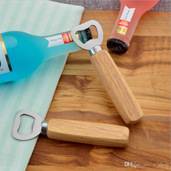 

кухня бутылка открывалка инструменты из нержавеющей стали с деревянной ручкой пиво открывалки бар инструменты сода бутылки пива открывалка c