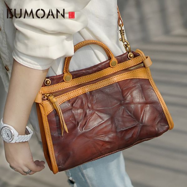 

eumoan handmade two-color stiletto bag, women's leather handbag, leather small retro shoulder bag
