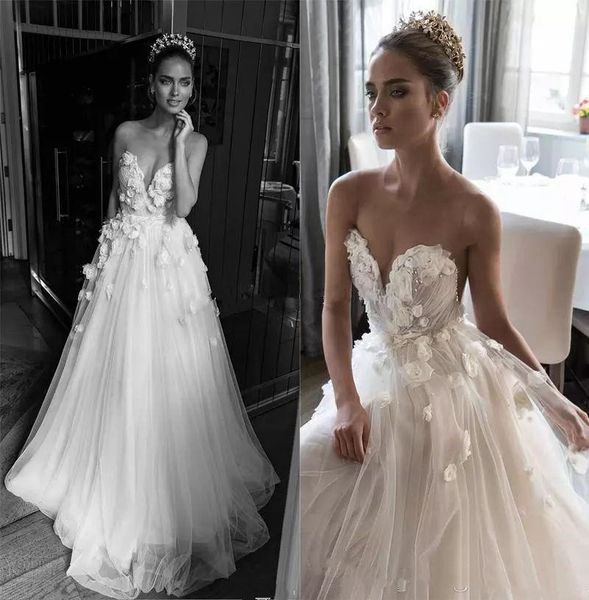 

illusion jewel sweetheart embellished ruched bodice wedding dresses 2018 elihav sasson bridal gown 3d rose flower floor length wedding gowns, White