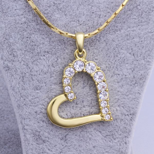 

бесплатная доставка совершенно новый 24k 18k желтое золото сердце кулон ожерелья ювелирные изделия gn512 мода драгоценный камень кристалл ож, Silver