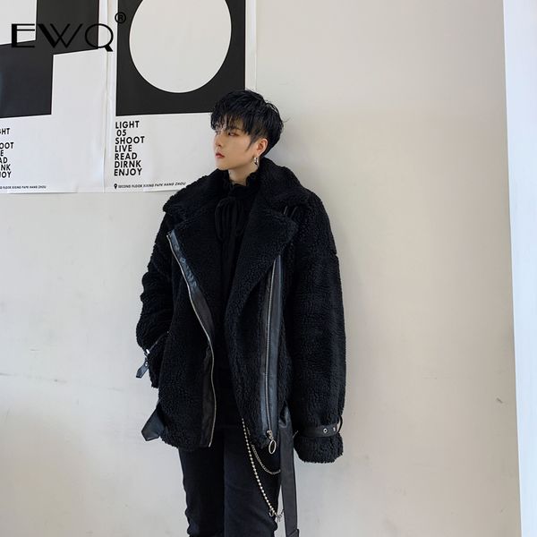

ewq / 2019 winter men's clothing thickening tide niche design black faux fur jackets for male and female warm loose coat a227, Black;brown
