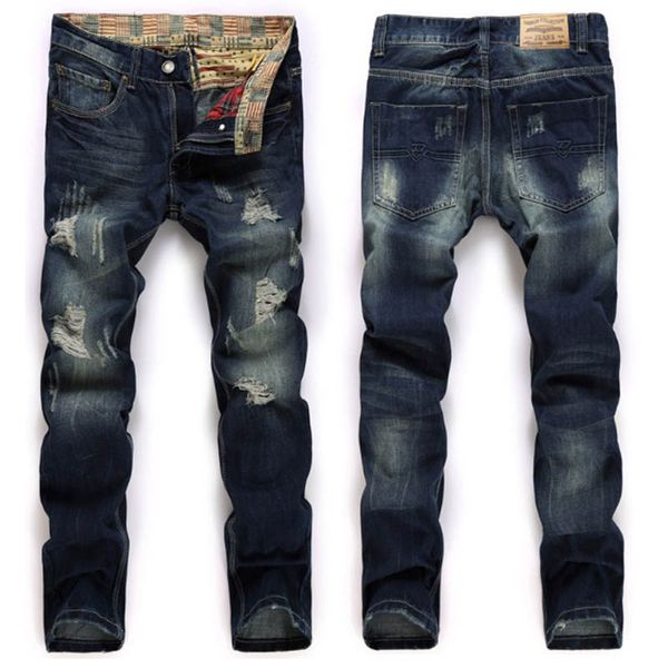 

new designer men's jeans mens distressed ripped skinny jeans classic washed slim moto biker causal mens denim pants hip hop men jeans 0, Blue