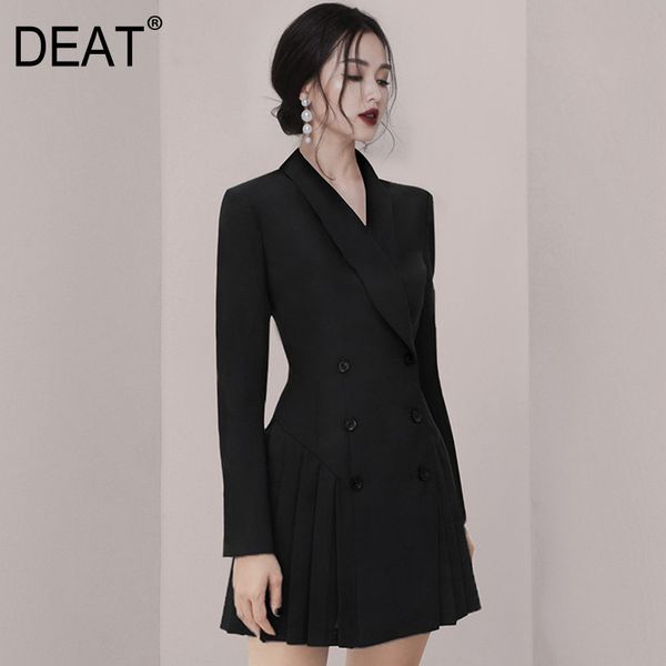 

deat] 2020 women's balzer full sleeve slim high waist temperament double button pleated hem slim office lady new fashion ar887, White;black
