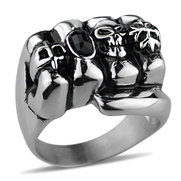 

burst european and american skeleton fist black diamond titanium steel ring foreign trade a hair first accessory men's ring, Golden;silver