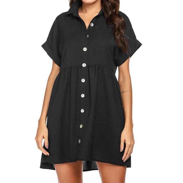 

summer ladies short sleeve shirt chiffon dress casual, White