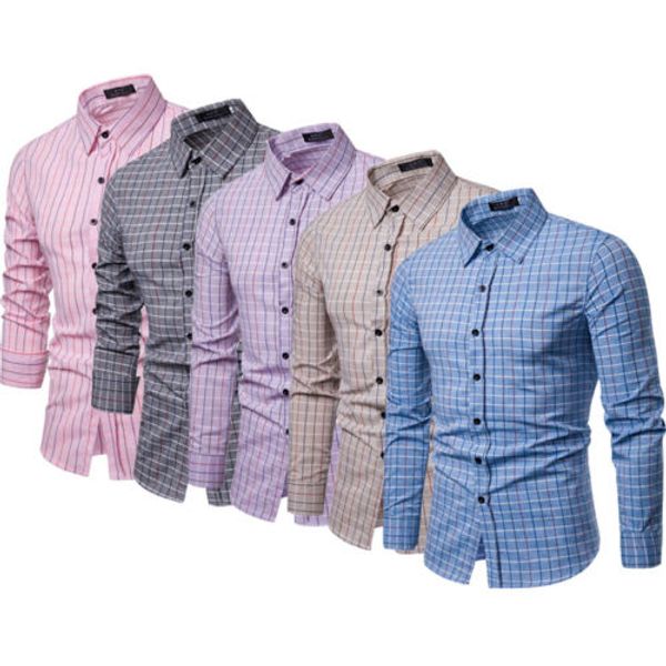 

2019 brand new men plaid luxury stylish slim fit long sleeve casual formal dress shirts male clothing sets, White;black