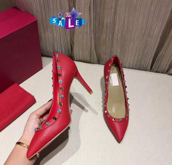 

designer pointed toe 2-strap with studs high heels rivets sandals women high heel shoes 8.5cm, Black