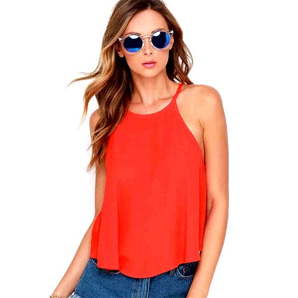 

европа и соединенные штаты популярная без рукавов шифоновая подтяжка i-образный жилет женский летний сплошной цвет снаружи открытая спина, White