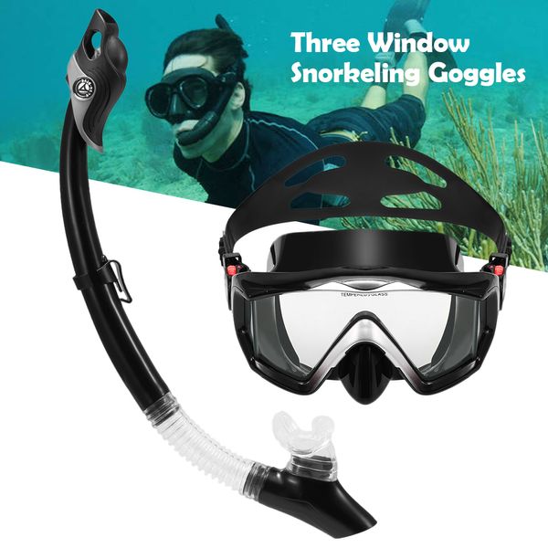 

anti-fog snorkeling scuba diving mask three-window snorkel goggles swimming mask spearfishing glasses underwater dive equipment