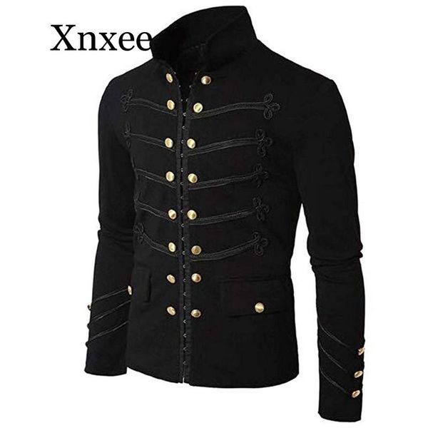 

mens vintage solid gothic jacket steampunk tunic rock frock uniform male vintage punk costume metal coat outwear, Tan;black