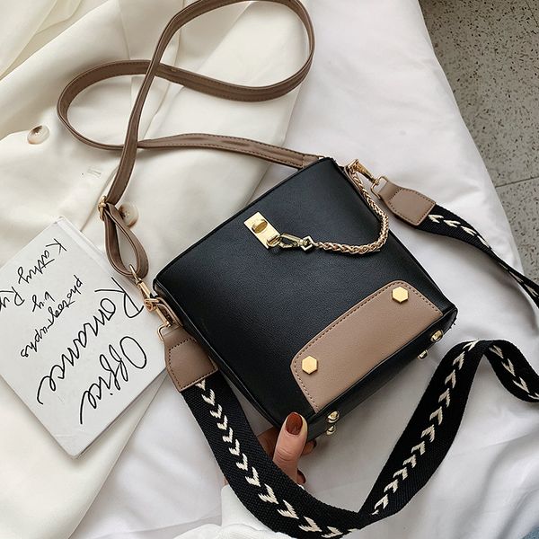 

original design bag for women products retro bucket bag fashion wide shoulder belt chain messenger