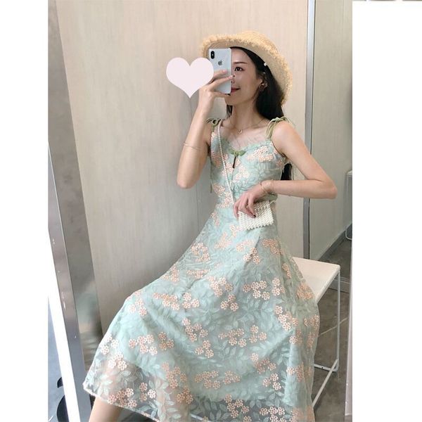 

matcha green dress zhi smoked french balloonflower dress first love high-waisted victoria french vintage dress yamamoto over the knee, Black;gray