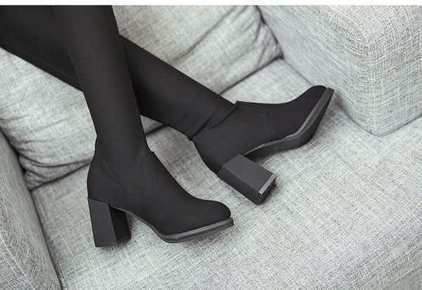 

boots woman with overknee elastic boots long sharp women's shoes, Black