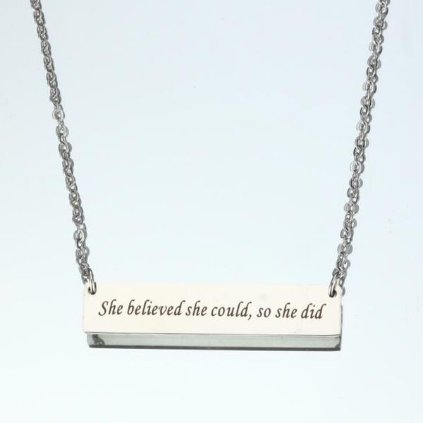 

engraving stainless steel silver tone bar necklace alphabet rectangle pendant for women girl friend necklace gift