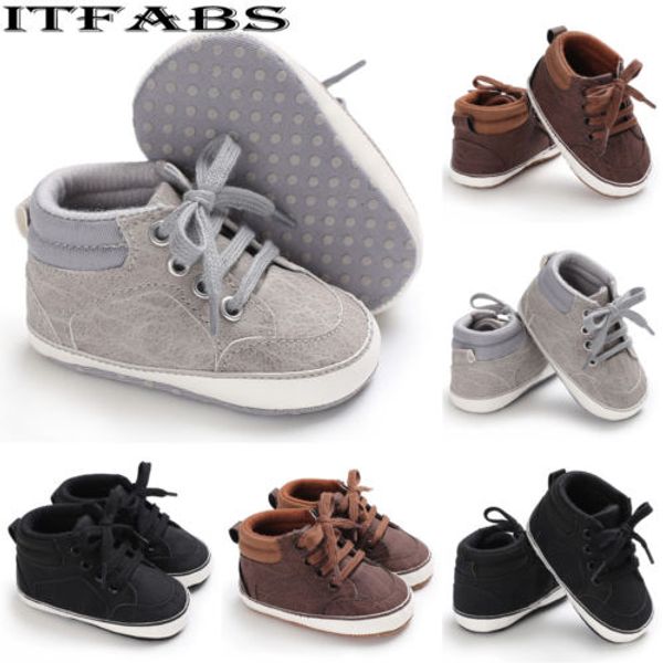 

newborn baby kids girl boys cute cotton first walkers lace-up sneakers shoes, Black