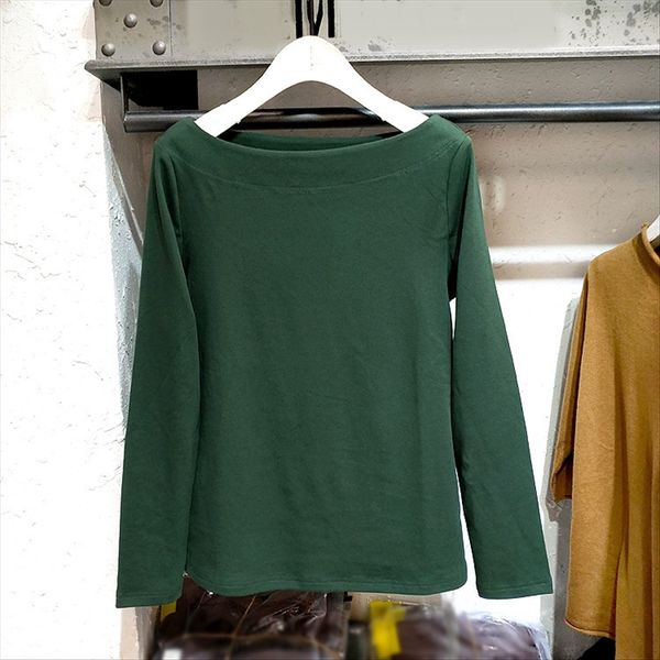 

seven-point sleeve one-line collar t- female slim and slim 2020 autumn temperament one-line shoulder t-shirt base shirt fashion, White