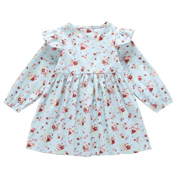 

girls dress vintage classic dress printing floral pattern cotton fashion, Red;yellow