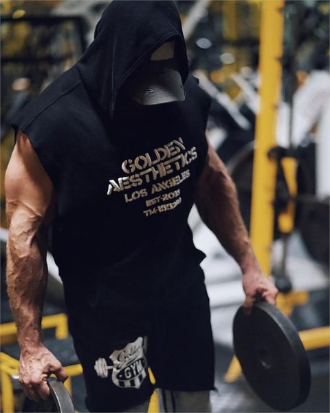 

men' fit sleeveless hoodie bodybuilding gyms tank crossfits workout sleeveless jackets terry male, White;black