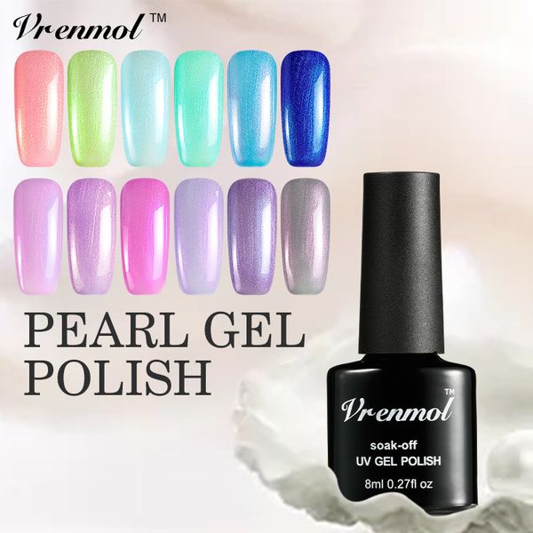 

vrenmol glitter pearl nail gel polish pure color uv gel soak off sea shell couleur varnish long lasting summer series lacquer, Red;pink