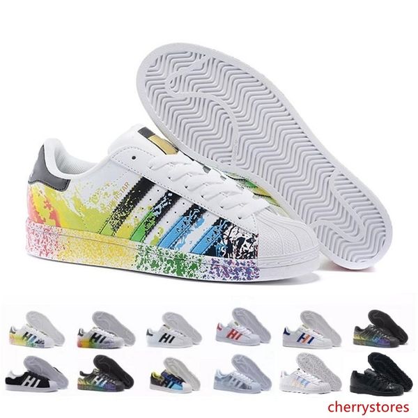 

superstar 80s men women casual basketball shoes skate shoes 17 color rainbow splash-ink fashion sports shoes size 36-44