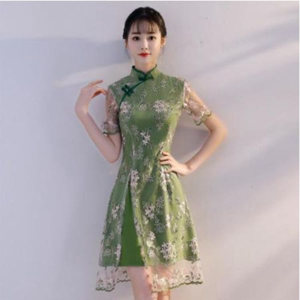 

red bridal wedding fishtail dress luxury elegant lace cheongsam mandarin collar long women qipao mesh vestidos de festa
