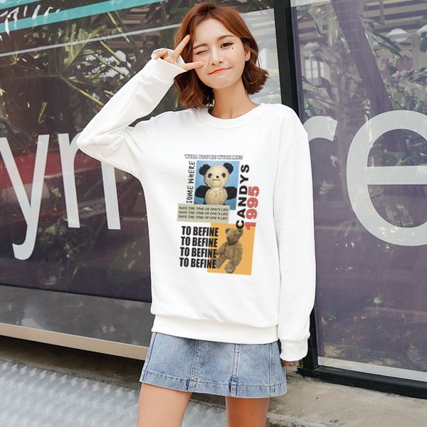 

hoodie suit-dress 2019 pure cotton round neck printing pullover sweater woman increase down easy student jacket tide hoodies, Blue;black