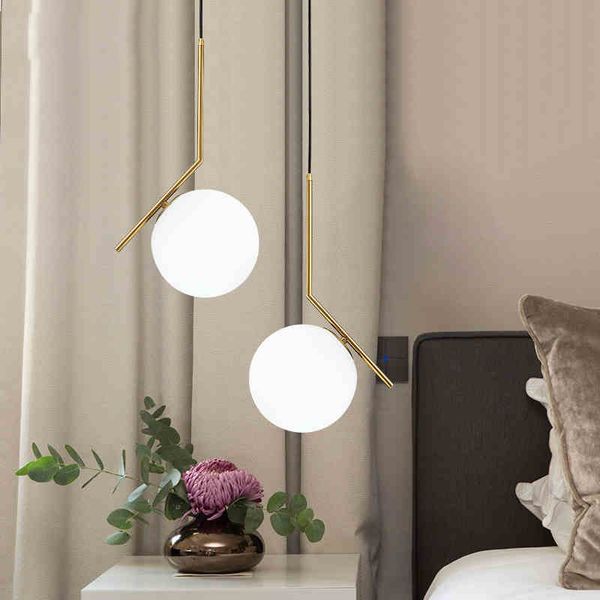 

Creative pendant light living room bed ide re taurant ingle head iron milk white gla ball hanging lamp