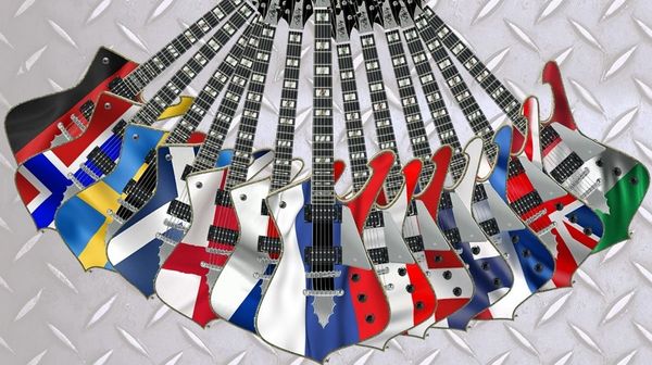 

rare all country flag hand paint crack mirror iceman paul stanley signature electric guitar abalone & pearl inlay, mirror pickguard