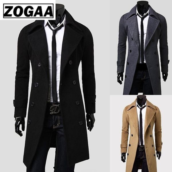 

zogaa 2019 autumn and winter new men's fashion boutique solid color business casual woolen fashion designer men long coat, Black