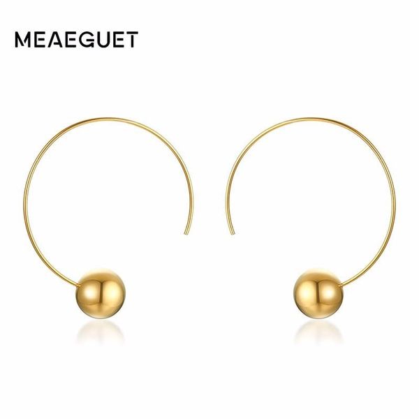 

women ball tip open circle hoop earring in stainless steel jewelry, Golden