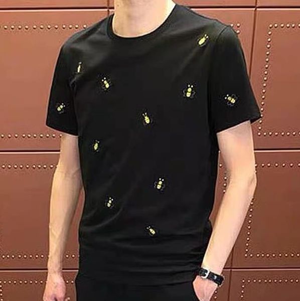 

dk fashion brand mens t-shirt new tide brand comfortable men shirts casual bee embroidery man pure cotton tshirts, White;black