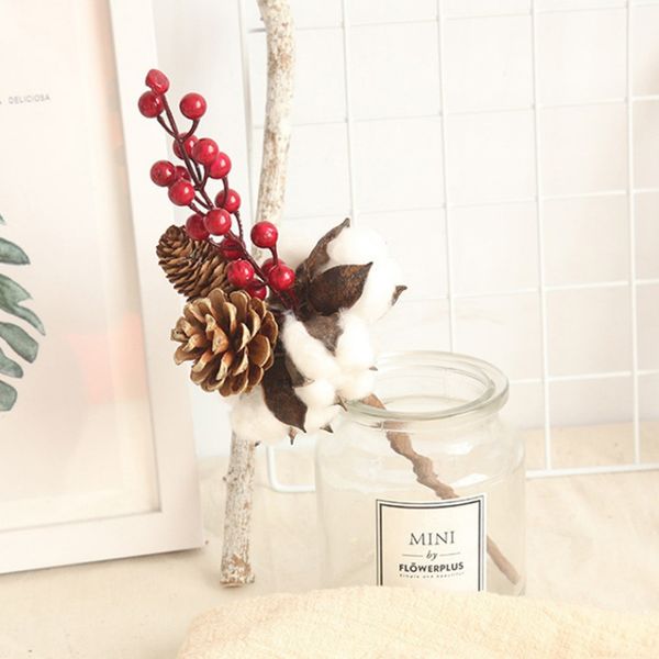 

33cm artificial flower branch fake berry pinecone cotton boll stems for christmas tree decoration home decoration accessories