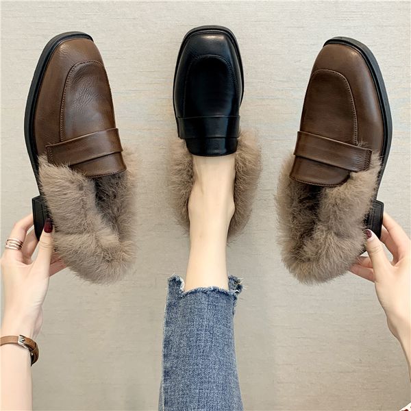 

2019 new wild fashion single shoes spring and autumn flat peas shoes female female soft bottom two wear lok fu u16-45, Black