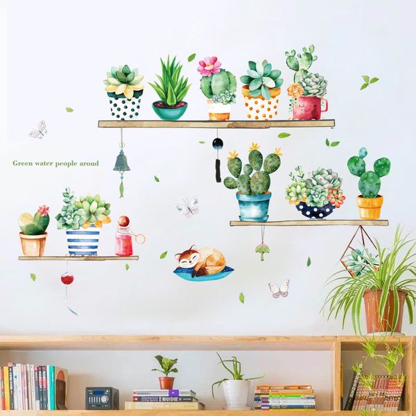 

potted cactus wall sticker bedroom living room tv sofa background decoration art decasl home removable self-adhesive stickers