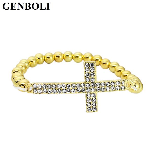 

women bracelets korean fashion jewelry gold silver rhinestone cross hollow beads charms bracelet gift for girls diy jewelry, Black