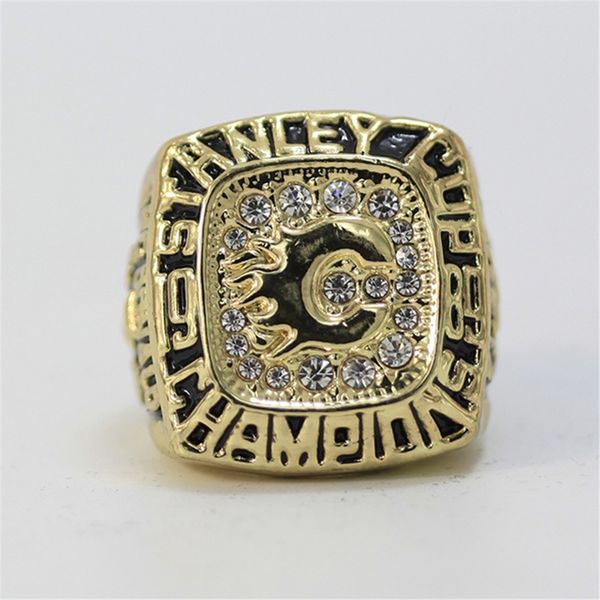 

1989 calgary flames hockey championship ring fans souvenir collection gift for birthday holiday christmas, Golden;silver