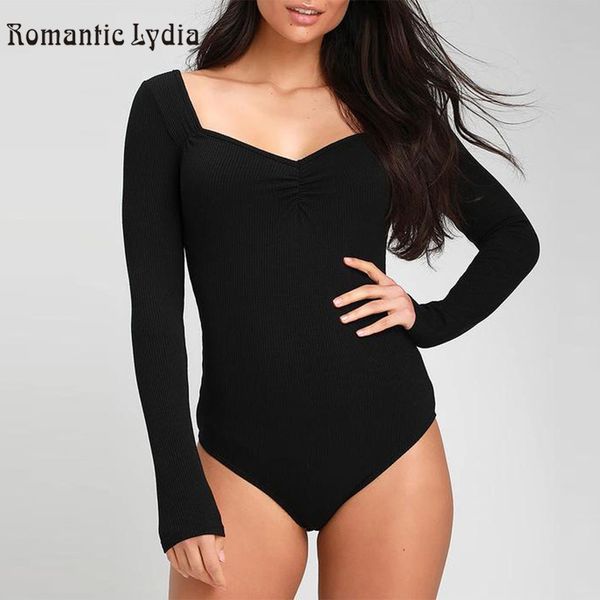 

black bodysuits 2019 women skinny basic v neck long sleeve bodysuit, Black;white