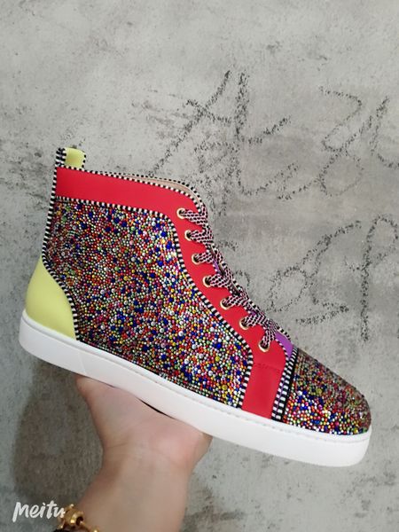 

2019 wholesale new styles red bottom sneakers men women shoes luxury women rhinestones strass with box dust bag factory wholesale cheap, Black